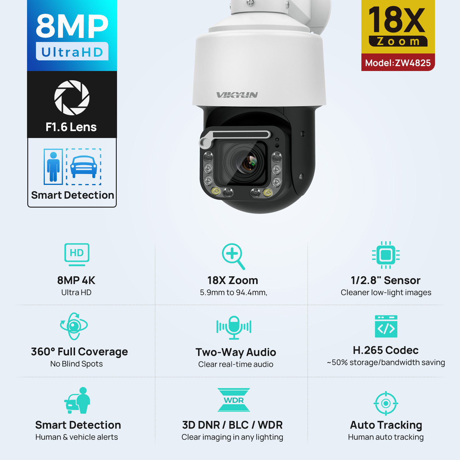 Outdoor Power G Motion - Kamera IP PTZ Vikylin 4K 8MP