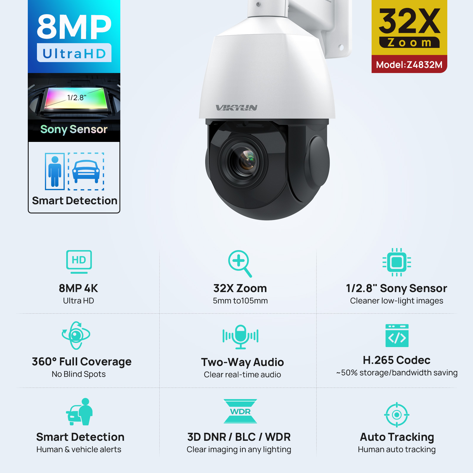 Outdoor Power G Motion - Kamera IP Vikylin 4K 8MP PTZ