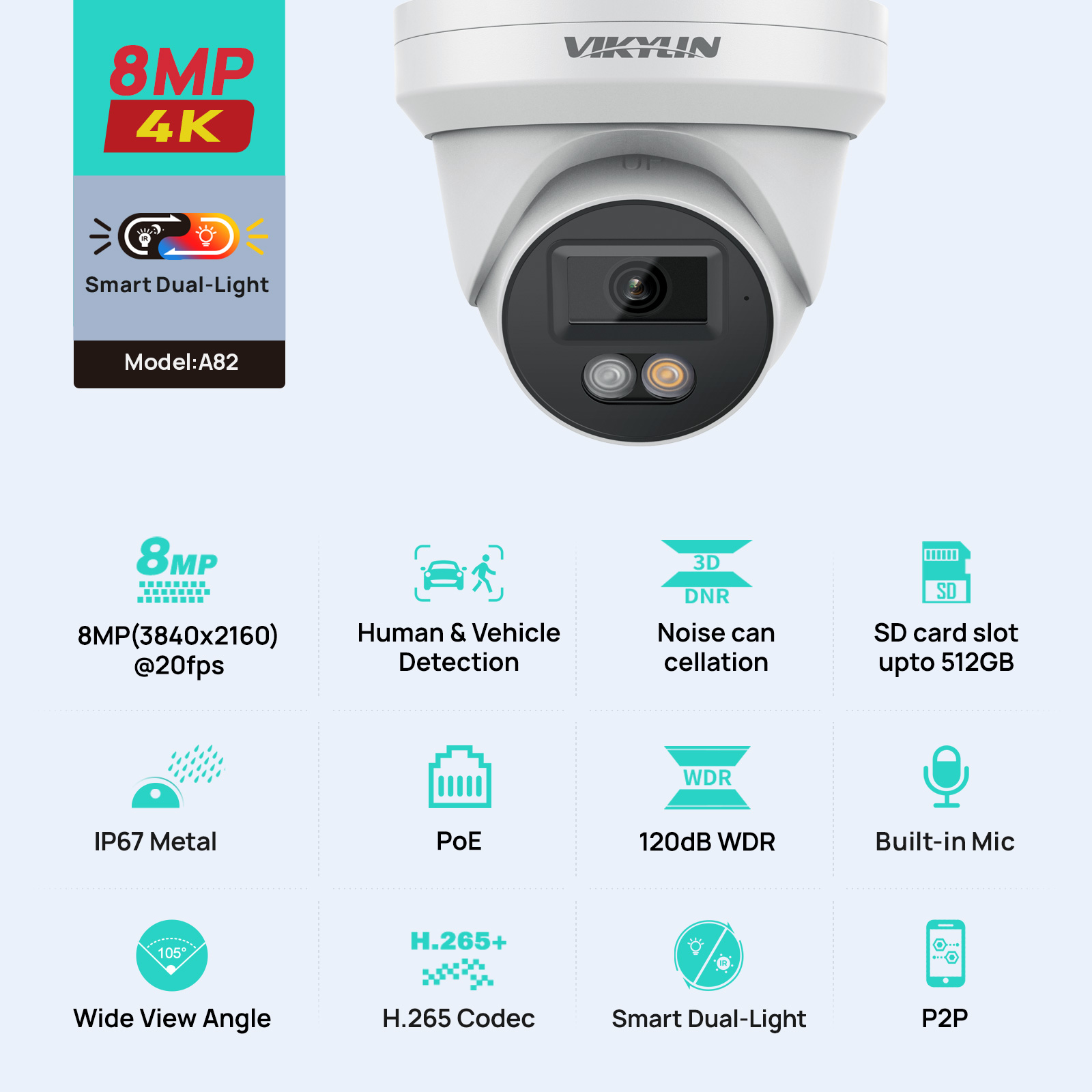Outdoor Power G Motion - Kamera IP VIKYLIN 8MP 4K, inteligentna