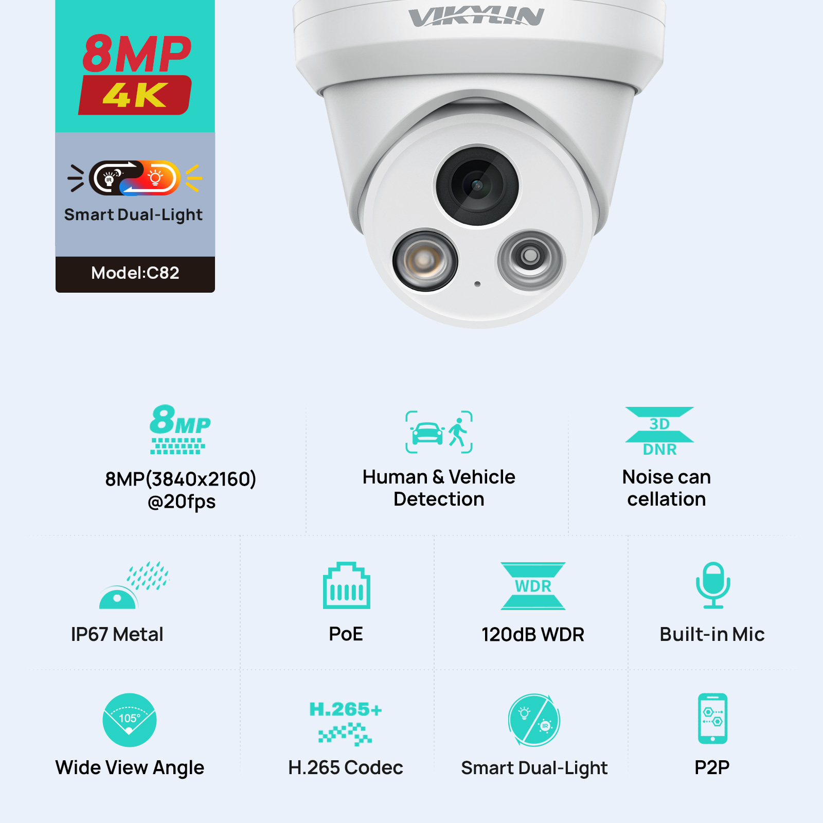 Outdoor Power G Motion - Kamera IP VIKYLIN 8MP 4K z