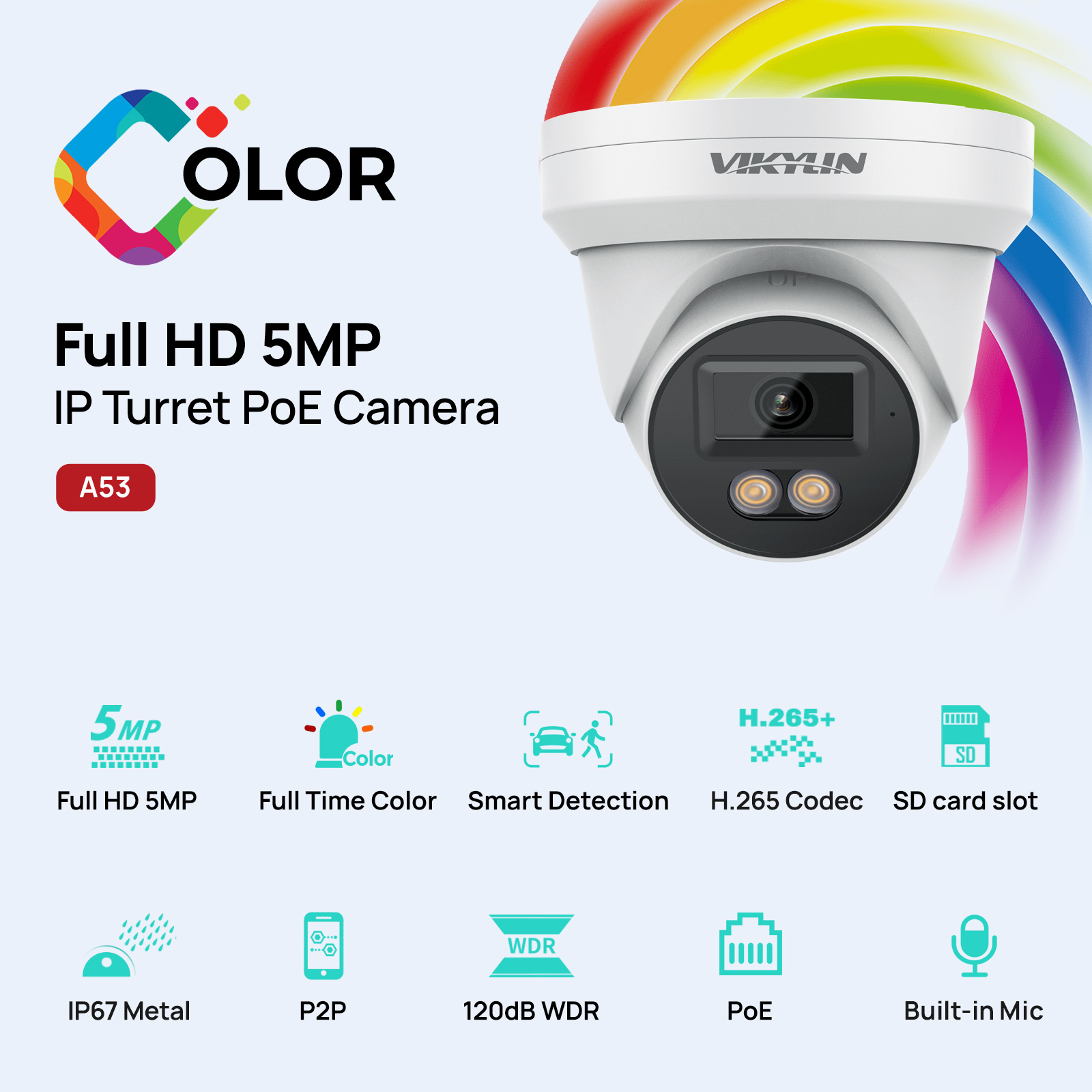 Outdoor Power G Motion - Kamera IP VIKYLIN 5MP z kolorowym