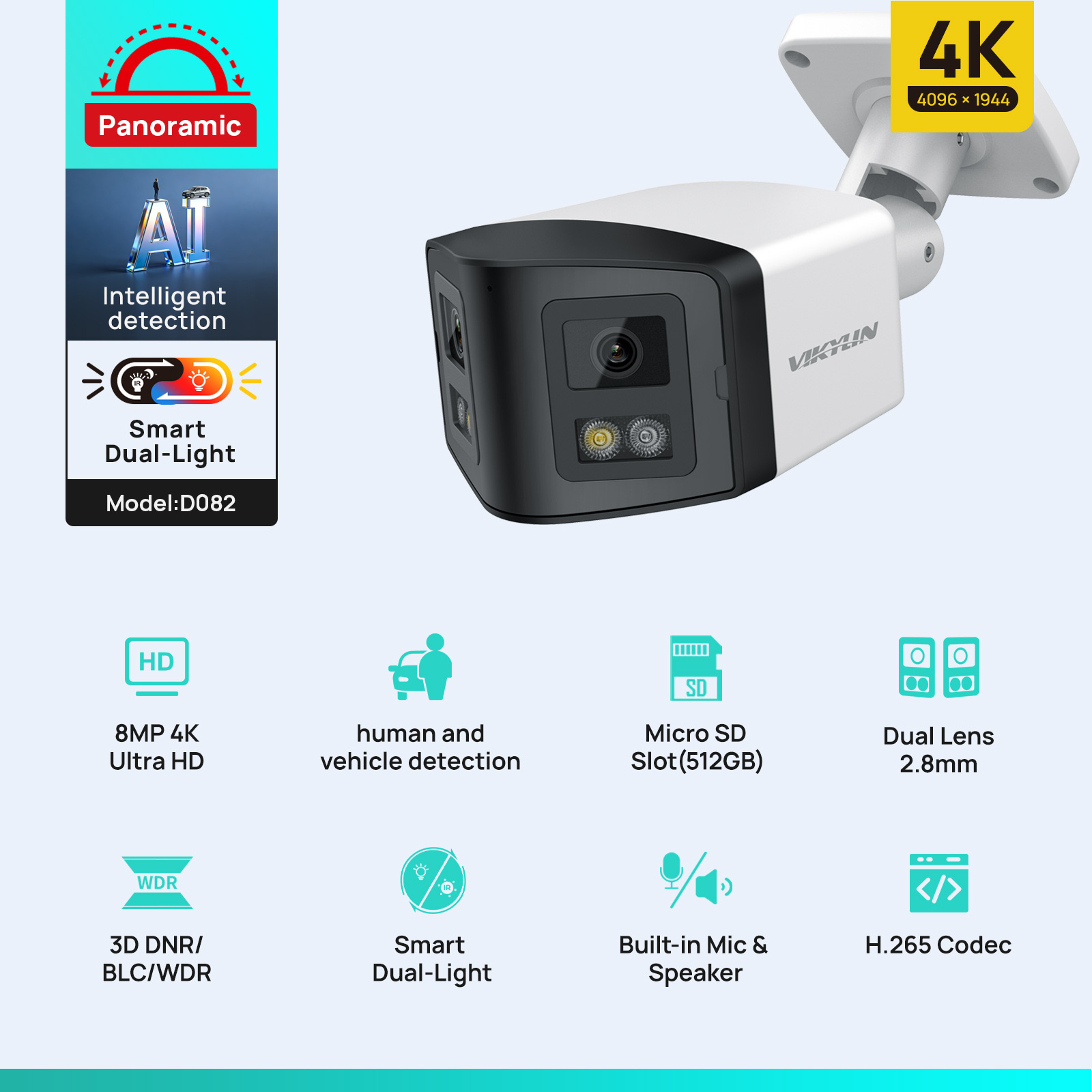Outdoor Power G Motion - VIKYLIN 170 ° Panoramiczna kamera bezpieczeństwa